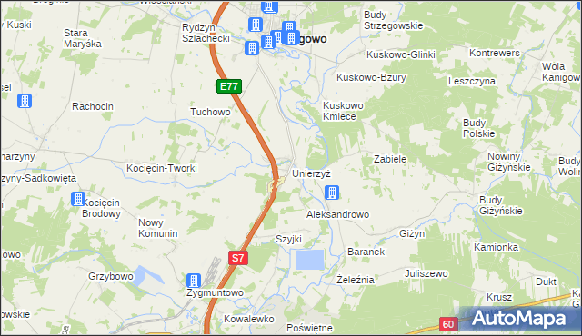 mapa Unierzyż, Unierzyż na mapie Targeo