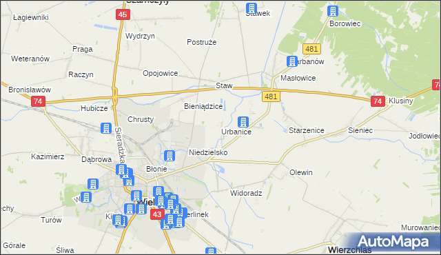 mapa Urbanice, Urbanice na mapie Targeo