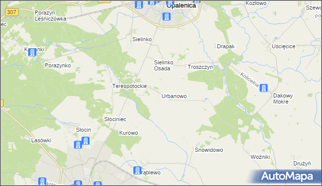mapa Urbanowo gmina Opalenica, Urbanowo gmina Opalenica na mapie Targeo