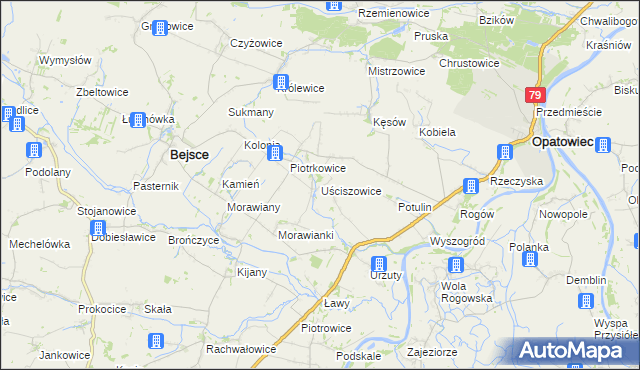 mapa Uściszowice, Uściszowice na mapie Targeo