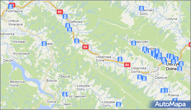 mapa Ustjanowa Dolna, Ustjanowa Dolna na mapie Targeo