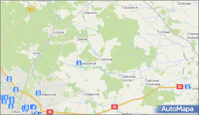 mapa Ustronie gmina Lubin, Ustronie gmina Lubin na mapie Targeo