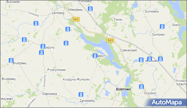 mapa Wądzyn gmina Bobrowo, Wądzyn gmina Bobrowo na mapie Targeo