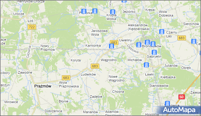 mapa Wągrodno gmina Prażmów, Wągrodno gmina Prażmów na mapie Targeo