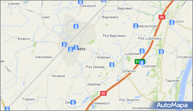 mapa Wałdowo gmina Pruszcz, Wałdowo gmina Pruszcz na mapie Targeo