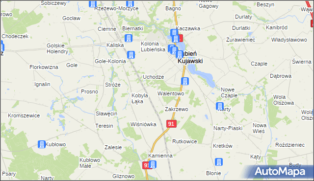 mapa Walentowo gmina Lubień Kujawski, Walentowo gmina Lubień Kujawski na mapie Targeo