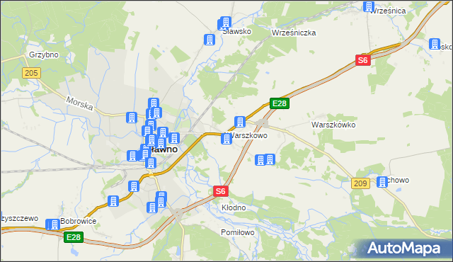 mapa Warszkowo gmina Sławno, Warszkowo gmina Sławno na mapie Targeo