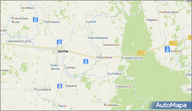 mapa Wasilówka gmina Janów, Wasilówka gmina Janów na mapie Targeo