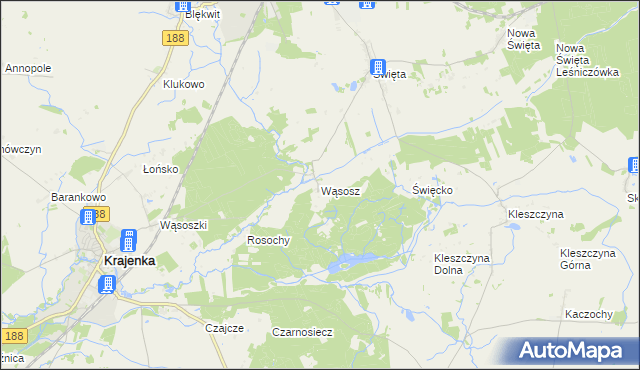 mapa Wąsosz gmina Złotów, Wąsosz gmina Złotów na mapie Targeo