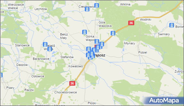 mapa Wąsosz powiat górowski, Wąsosz powiat górowski na mapie Targeo