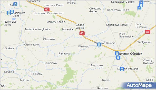 mapa Watkowo, Watkowo na mapie Targeo