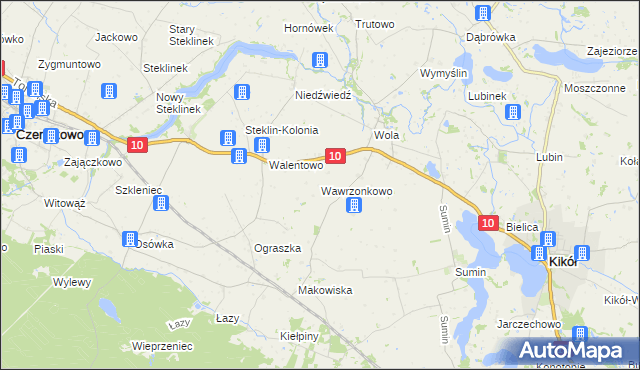 mapa Wawrzonkowo, Wawrzonkowo na mapie Targeo