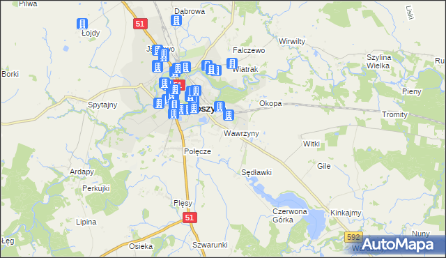 mapa Wawrzyny gmina Bartoszyce, Wawrzyny gmina Bartoszyce na mapie Targeo