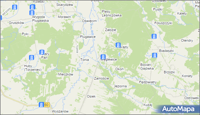 mapa Węglewice gmina Galewice, Węglewice gmina Galewice na mapie Targeo