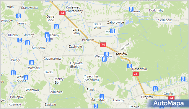 mapa Węgrzynów gmina Mniów, Węgrzynów gmina Mniów na mapie Targeo