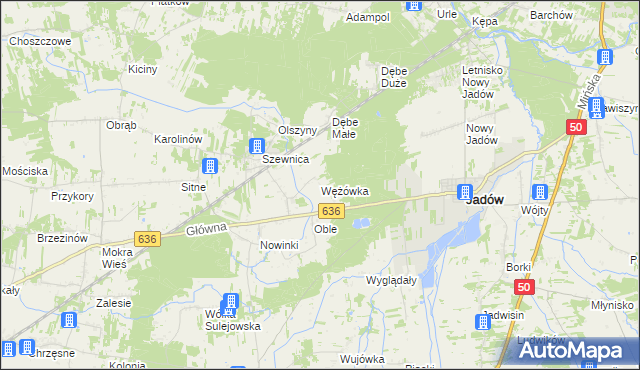 mapa Wężówka gmina Jadów, Wężówka gmina Jadów na mapie Targeo