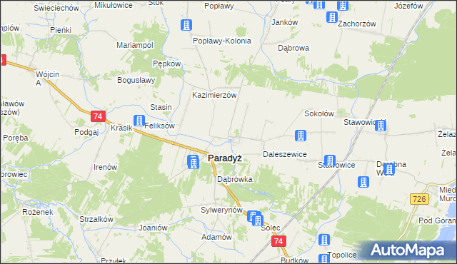 mapa Wielka Wola gmina Paradyż, Wielka Wola gmina Paradyż na mapie Targeo