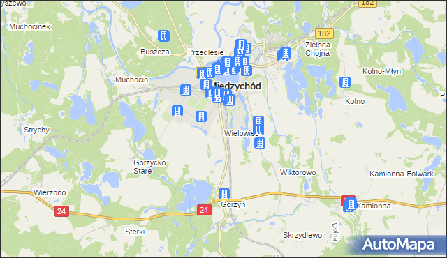 mapa Wielowieś gmina Międzychód, Wielowieś gmina Międzychód na mapie Targeo