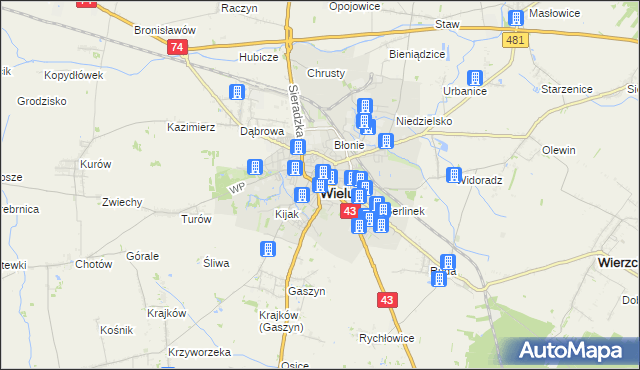 mapa Wieluń, Wieluń na mapie Targeo