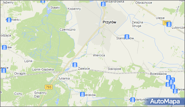 mapa Wiercica, Wiercica na mapie Targeo