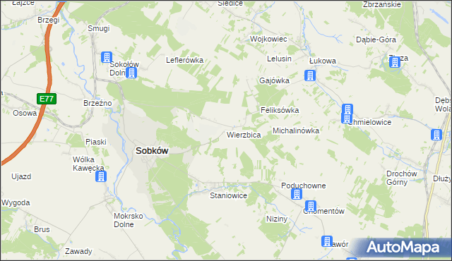 mapa Wierzbica gmina Sobków, Wierzbica gmina Sobków na mapie Targeo