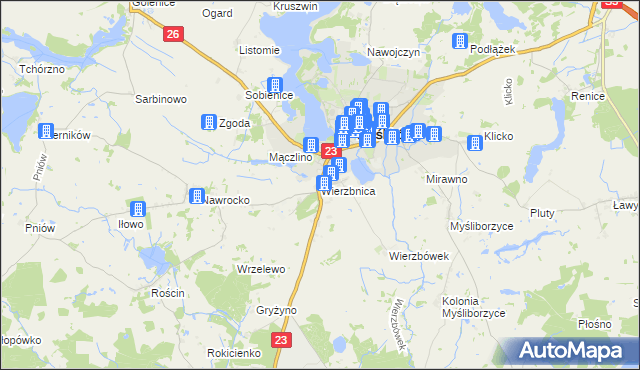 mapa Wierzbnica gmina Myślibórz, Wierzbnica gmina Myślibórz na mapie Targeo