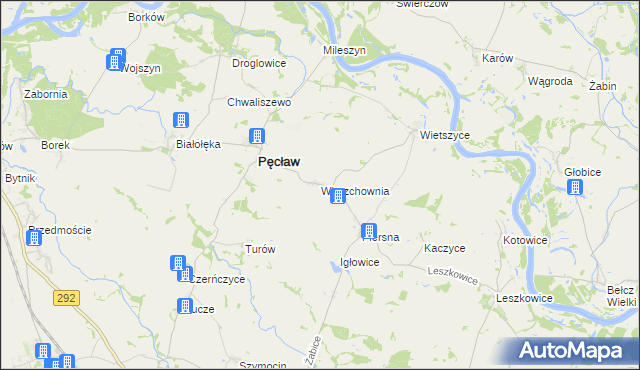 mapa Wierzchownia gmina Pęcław, Wierzchownia gmina Pęcław na mapie Targeo