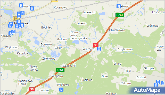 mapa Wierzyce, Wierzyce na mapie Targeo