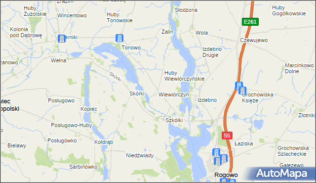 mapa Wiewiórczyn gmina Rogowo, Wiewiórczyn gmina Rogowo na mapie Targeo