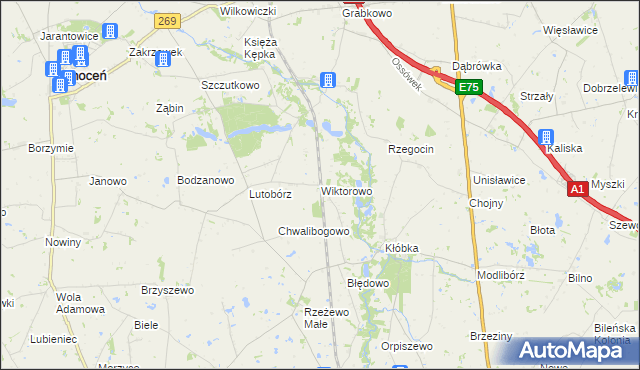 mapa Wiktorowo gmina Lubień Kujawski, Wiktorowo gmina Lubień Kujawski na mapie Targeo