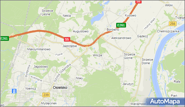 mapa Wilcze gmina Osielsko, Wilcze gmina Osielsko na mapie Targeo