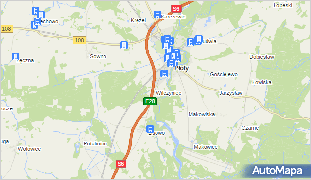 mapa Wilczyniec gmina Płoty, Wilczyniec gmina Płoty na mapie Targeo