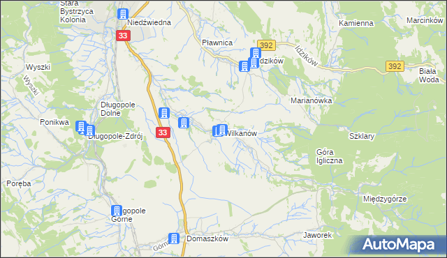 mapa Wilkanów, Wilkanów na mapie Targeo