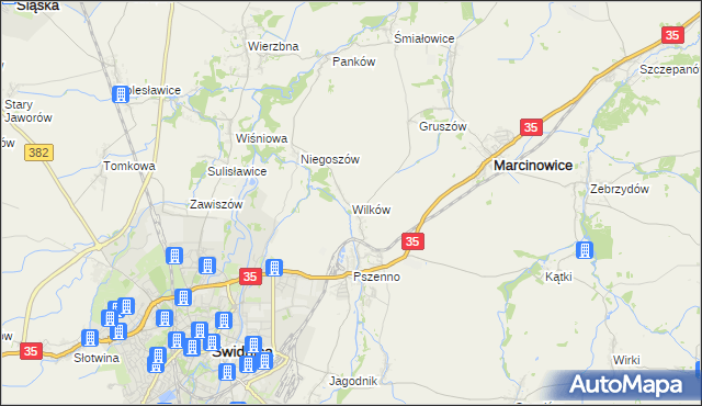 mapa Wilków gmina Świdnica, Wilków gmina Świdnica na mapie Targeo