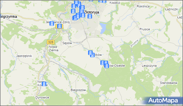 mapa Wilków gmina Złotoryja, Wilków gmina Złotoryja na mapie Targeo
