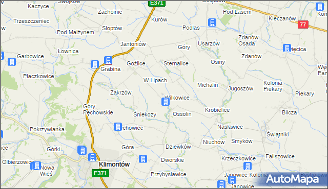 mapa Wilkowice gmina Klimontów, Wilkowice gmina Klimontów na mapie Targeo