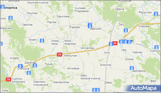 mapa Wincentów gmina Rusiec, Wincentów gmina Rusiec na mapie Targeo