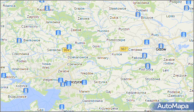 mapa Winiary gmina Gdów, Winiary gmina Gdów na mapie Targeo