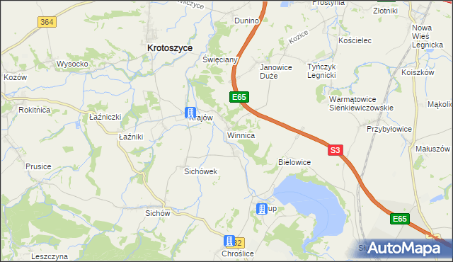 mapa Winnica gmina Krotoszyce, Winnica gmina Krotoszyce na mapie Targeo