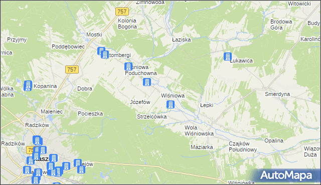 mapa Wiśniowa gmina Staszów, Wiśniowa gmina Staszów na mapie Targeo