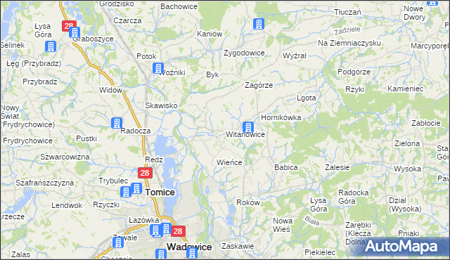 mapa Witanowice gmina Tomice, Witanowice gmina Tomice na mapie Targeo
