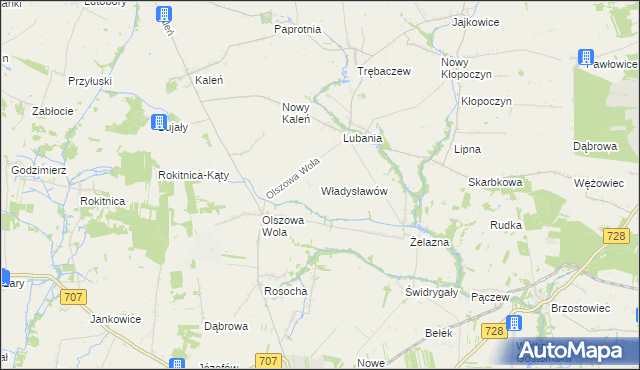 mapa Władysławów gmina Sadkowice, Władysławów gmina Sadkowice na mapie Targeo