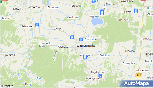 mapa Władysławów powiat turecki, Władysławów powiat turecki na mapie Targeo