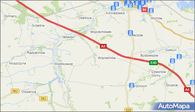 mapa Wojciechów gmina Zagrodno, Wojciechów gmina Zagrodno na mapie Targeo