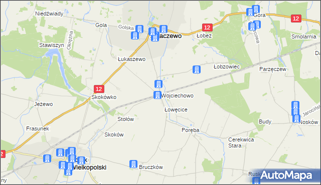 mapa Wojciechowo gmina Jaraczewo, Wojciechowo gmina Jaraczewo na mapie Targeo