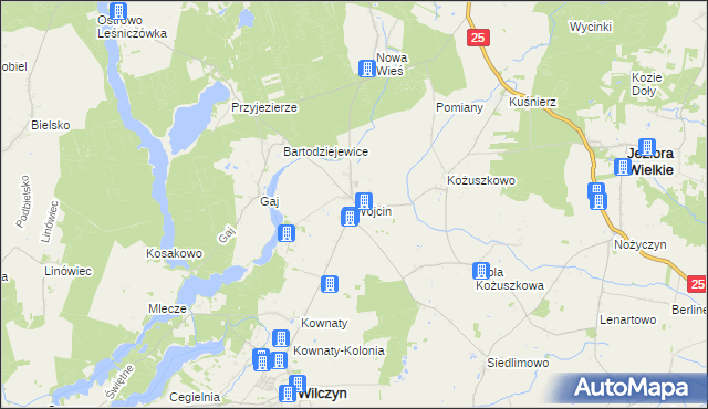 mapa Wójcin gmina Jeziora Wielkie, Wójcin gmina Jeziora Wielkie na mapie Targeo