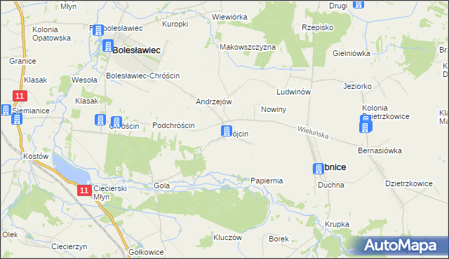 mapa Wójcin gmina Łubnice, Wójcin gmina Łubnice na mapie Targeo