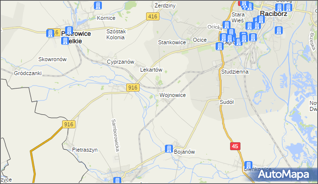 mapa Wojnowice gmina Krzanowice, Wojnowice gmina Krzanowice na mapie Targeo