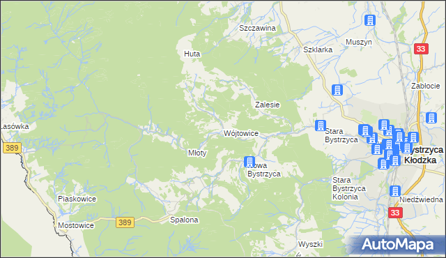 mapa Wójtowice gmina Bystrzyca Kłodzka, Wójtowice gmina Bystrzyca Kłodzka na mapie Targeo