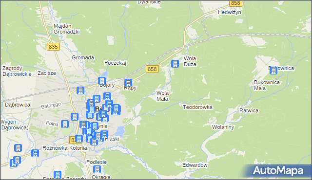mapa Wola Mała gmina Biłgoraj, Wola Mała gmina Biłgoraj na mapie Targeo